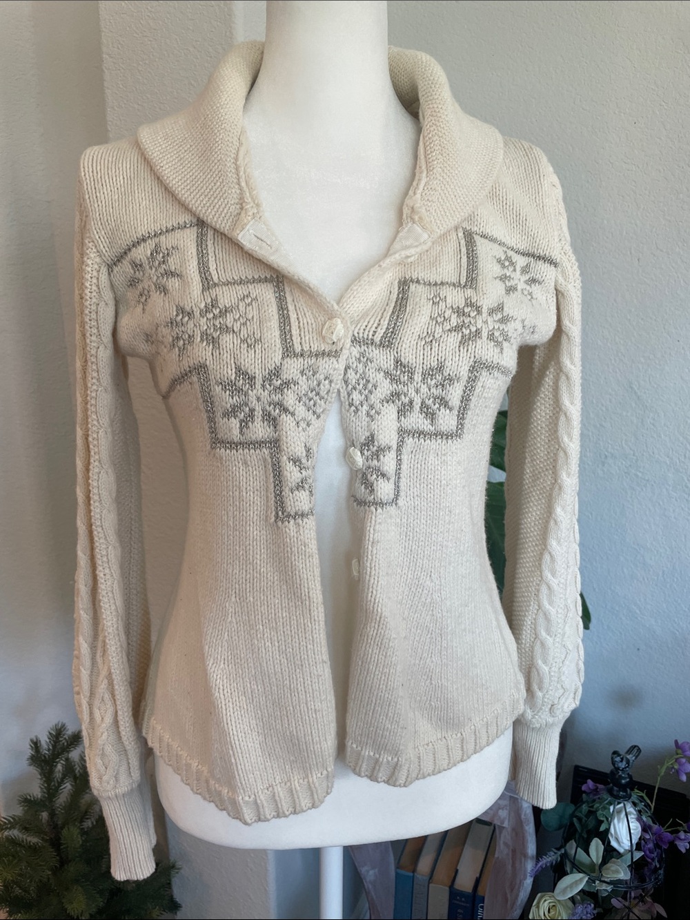 Ralph Lauren Cream Nordic Knit Button-Up Sweater Cardigan size XL kids